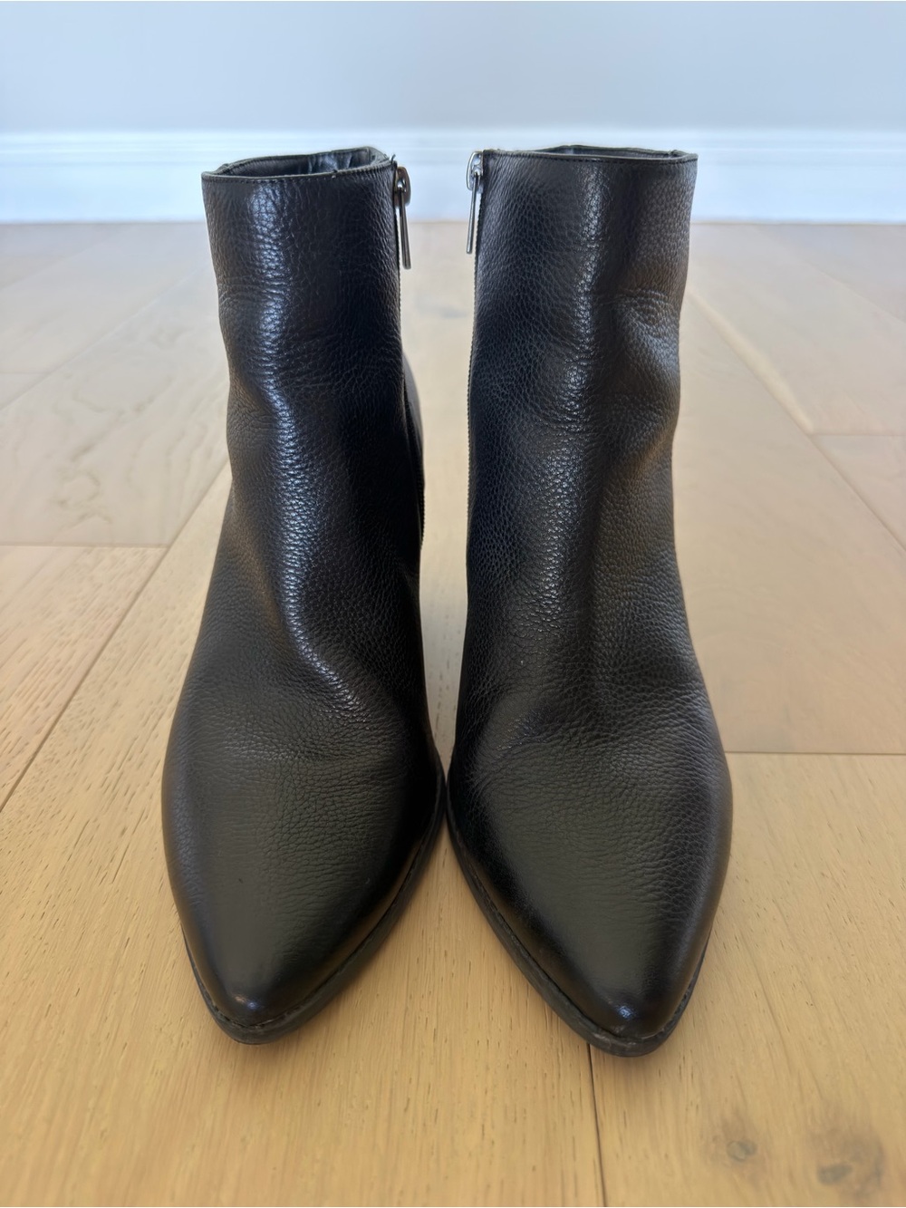 Women’s Black Pointed Toe Leather Ankle Boots
